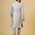 Stunning Beige Banarasi Brocade Achkan with Lilac Churidar for Men | Father-Son Combo | Grooms & Weddings | Jaipurio